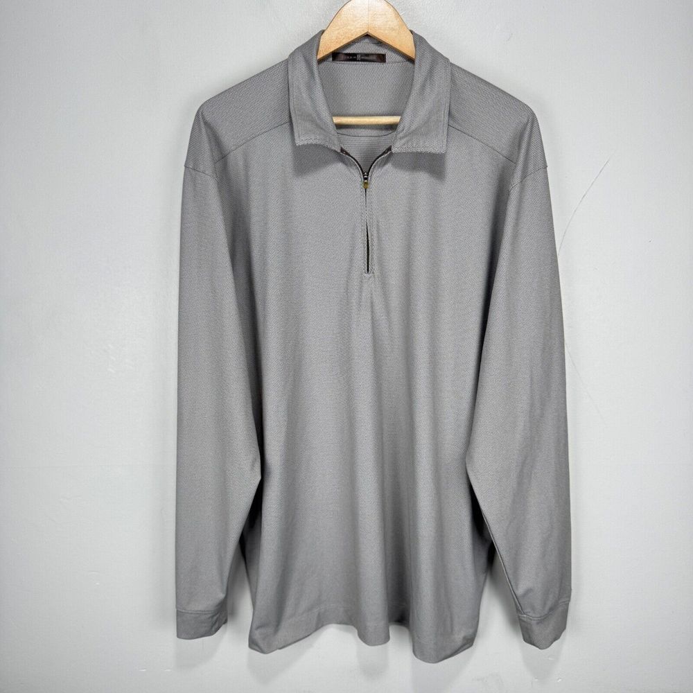Nike Tiger Woods Zip Pullover Polo Shirt Men Large Tall Gray Check Performance
